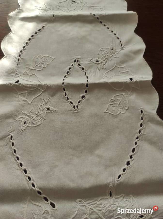 Bieżnik obrus bawełna haft Richelieu PRL biały podlaskie Białystok