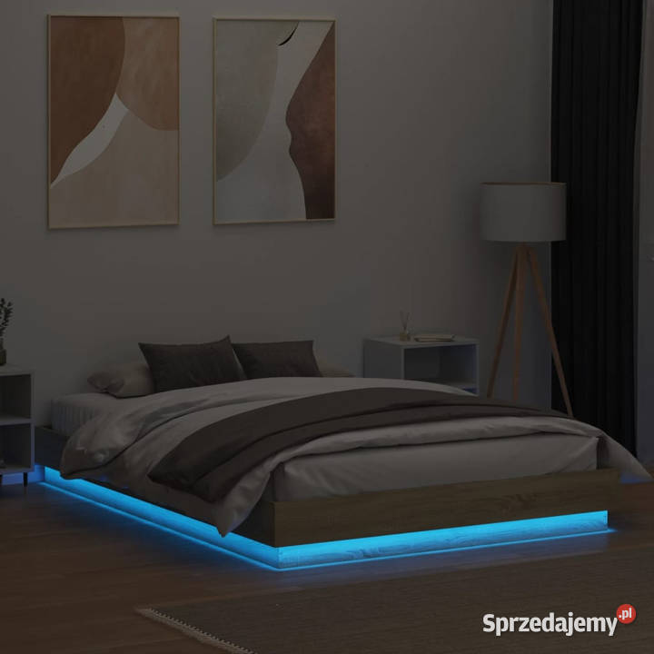 Rama łóżka z oświetleniem LED dąb sonoma 160x200 Meble mazowieckie Warszawa