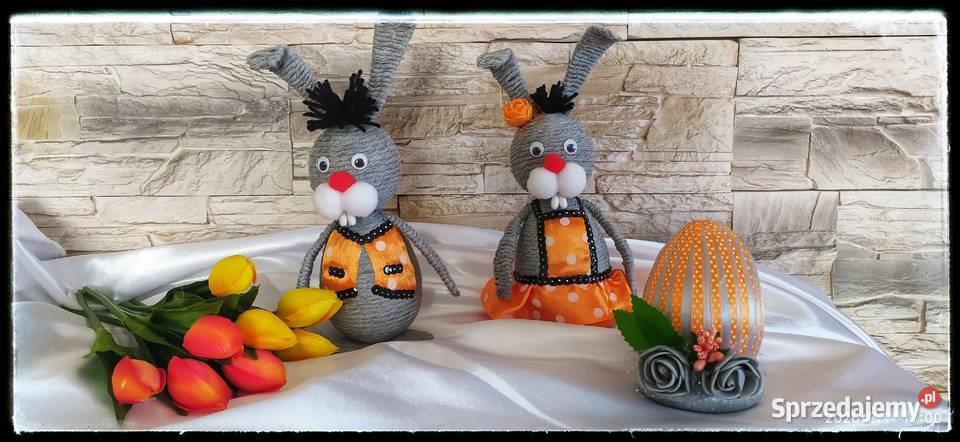Króliczki Wielkanoc dekoracja rękodzieło wielokolorowy