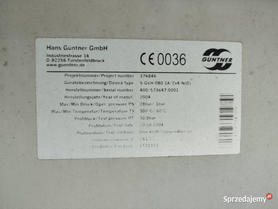 Skraplacz Guntner Drycooler kondensator SGVH 080 Niedźwiedź
