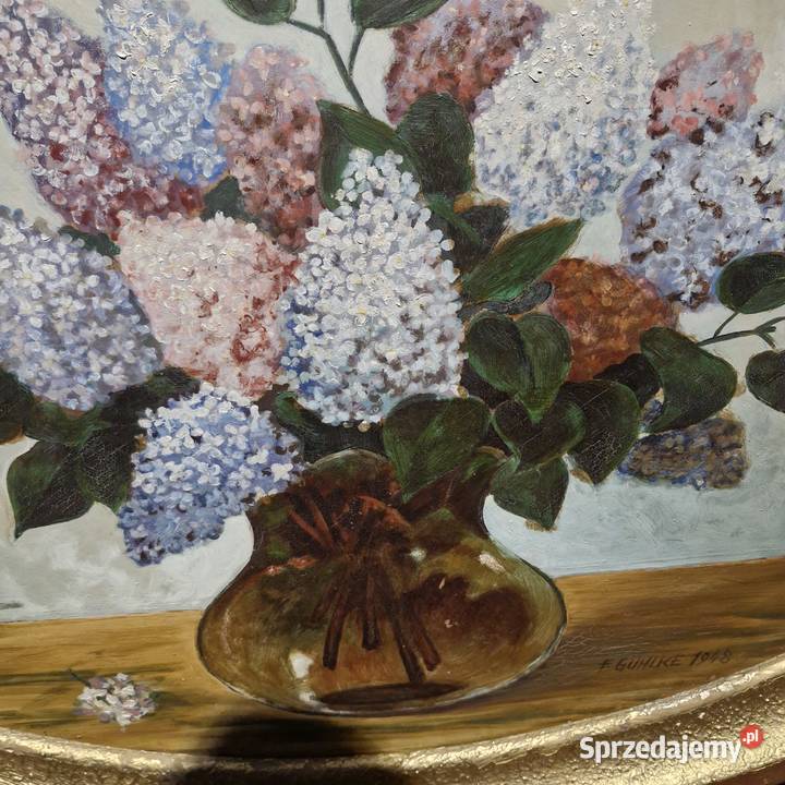 Obraz olejny F Guhlke 1948 bzy owalna rama 114 x Koszalin