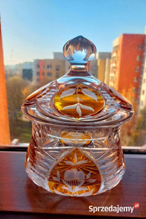 Piękna duża bomboniera kryształowa PRL Wrocław