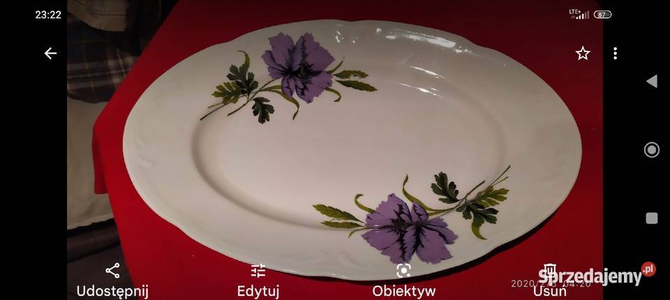Duża patera porcelana Włocławek biel fiolet Wrocław