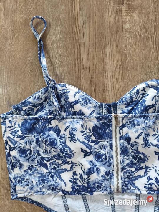 Biało niebieski crop top Shein 38 Hajnówka