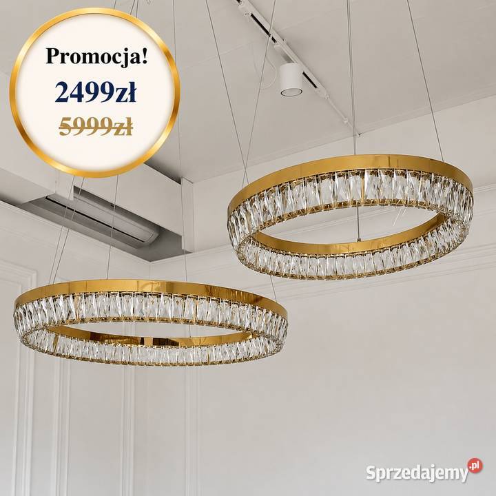 Żyrandol kryształowy złoty designerski wisząca