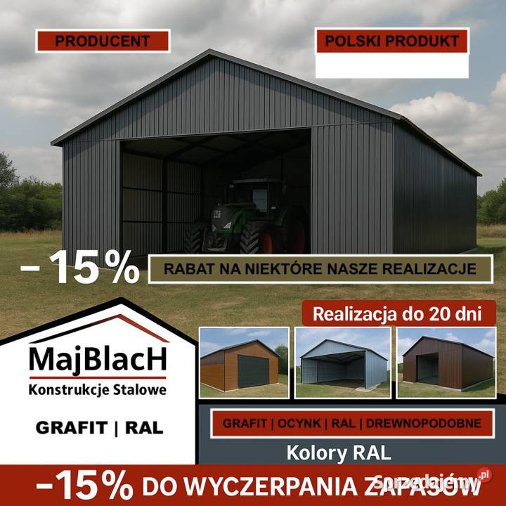 A20Garaż Blaszany Dwuspadowy Grafit Hala Wiata Krosno