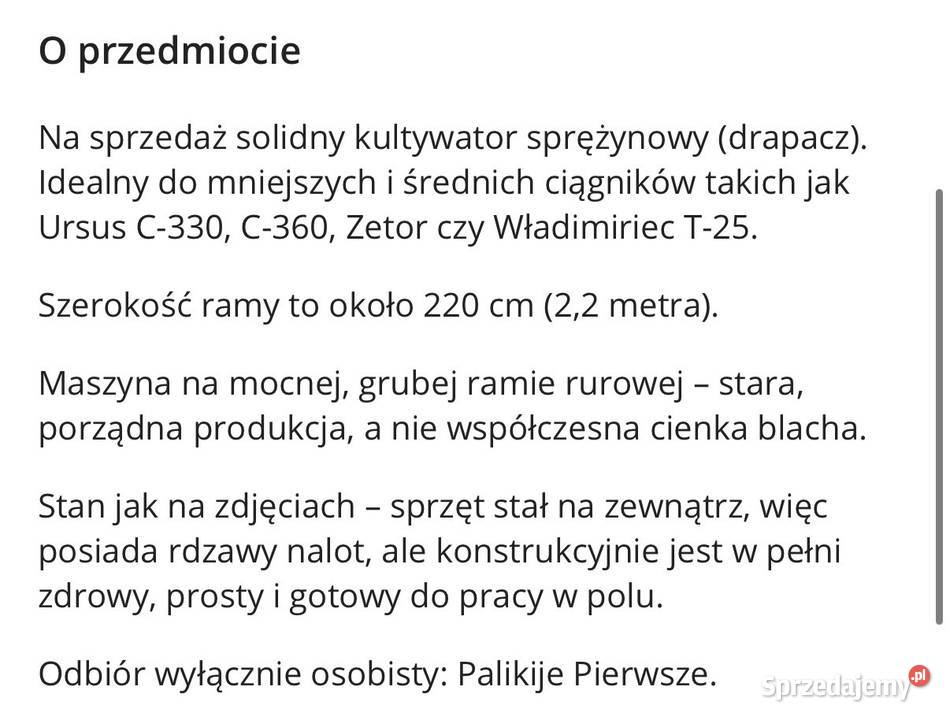 Kultywator 22m drapacz rama rurowa do Ursus C330 lubelskie Palikije Pierwsze sprzedam