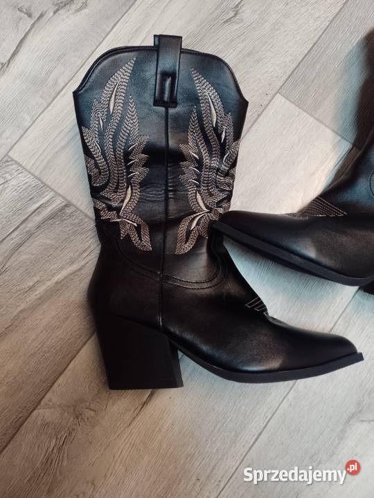 39 Czarne Zdobione Wyszywane Kozaki kowbojki 25cm Kraków