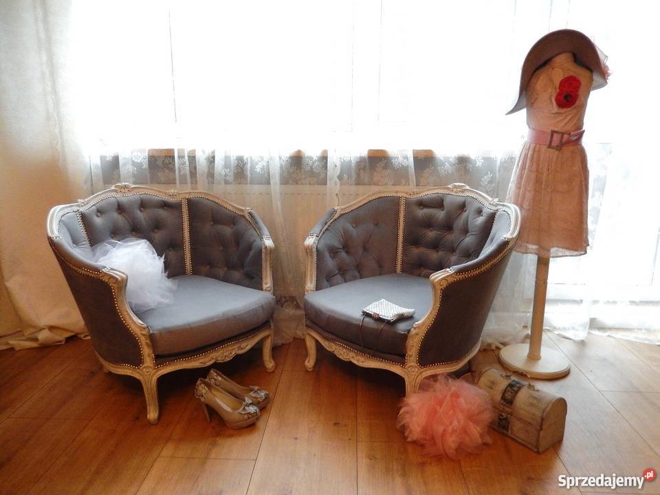 fotel-antyk ,berżera,pikowany ludwik,po renowacji,szary Lubin ...