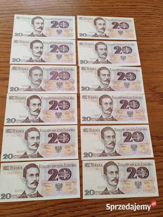 Banknoty 20 zł z 1982 r , stan UNC