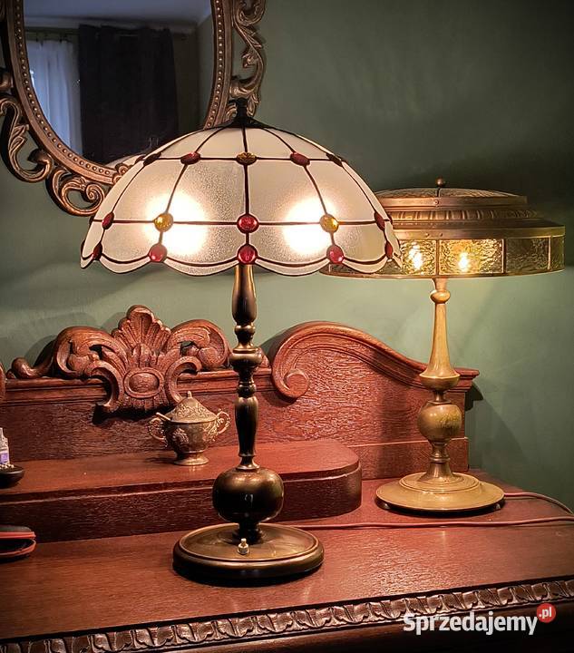 Lampa mosiądz witraż szkło gięte kaboszony Antyki Wysoka