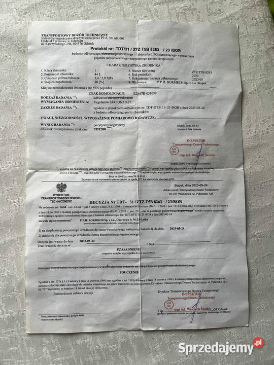Butla LPG 44l z homologacją do 2033r Góra