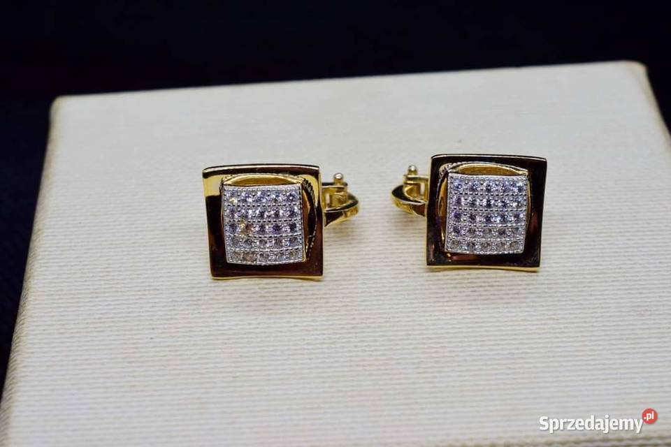 OKAZAŁE ZŁOTE KOLCZYKI ZDOBIONE CYRKONIAMI Kołobrzeg sprzedam