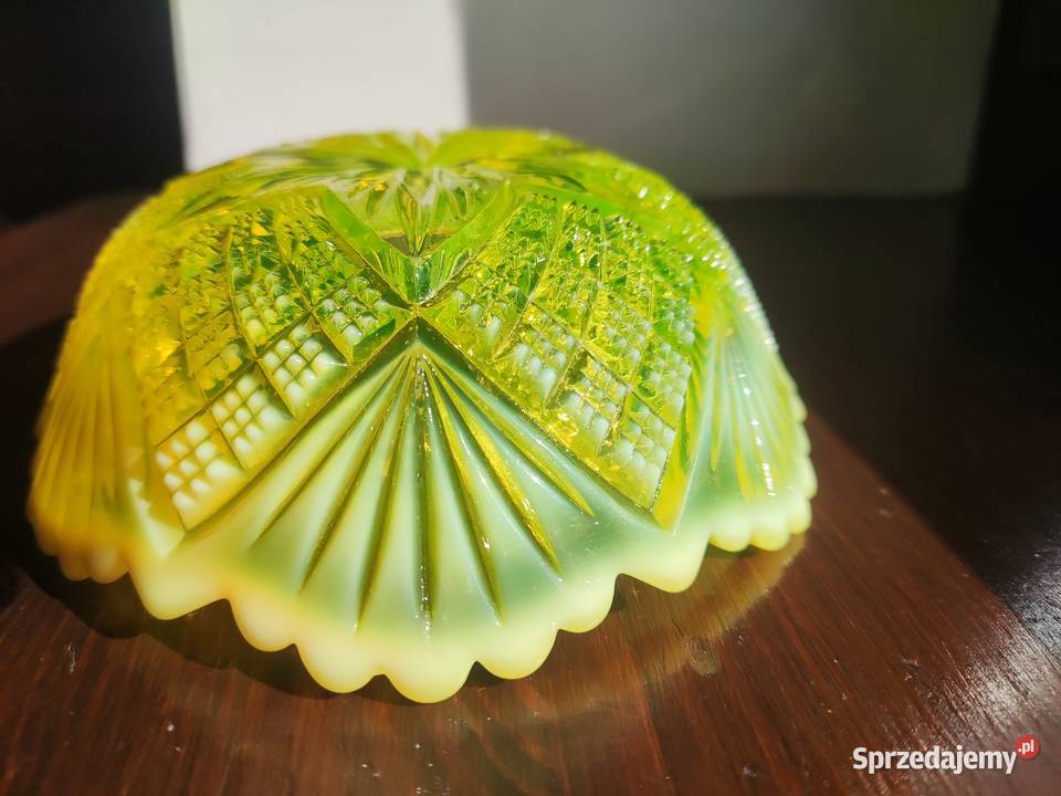 Szkło uranowe George Davidson talerz miska 1896r Kraków