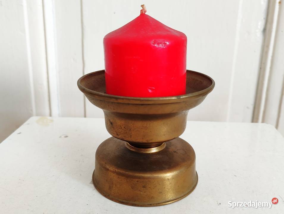 Stary świecznik mosiężny na grubą świecę Gdańsk