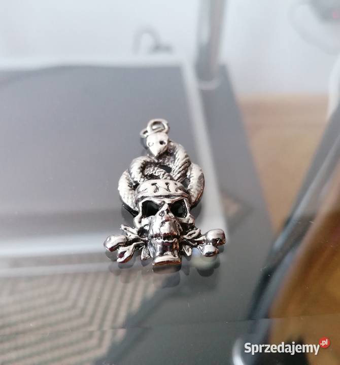 WYJĄTKOWA ZAWIESZKA CZASZKA KWIATY WĄŻ ZE STALI Biżuteria dla Panów Łódź