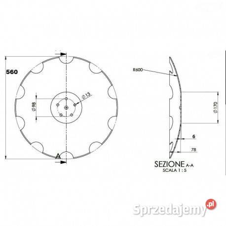 Talerz 610 pod piastę 5otworową grubość 6 mm