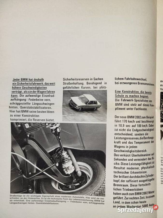 BMW 2002 prospekt rozkładówka z 1968 roku sprzedam