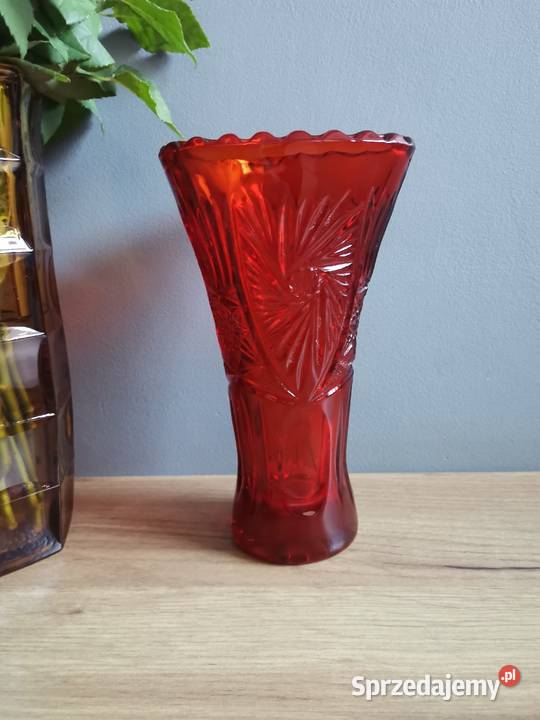 Stary czerwony wazon Rozety HSG Ząbkowice numer Porcelana i szkło