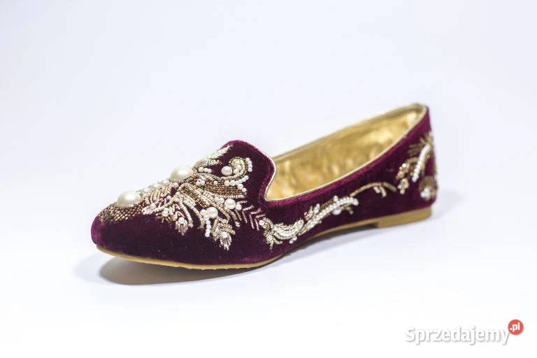 Płaskie buty loafers 38 retro vintage welur Szczecin