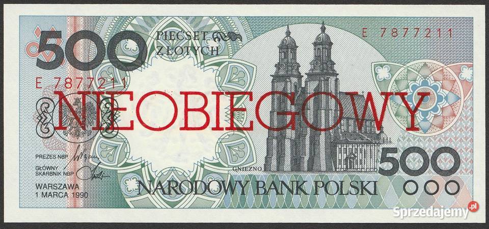 Polska 500 złotych 1990 NIEOBIEGOWY UNC Łódź
