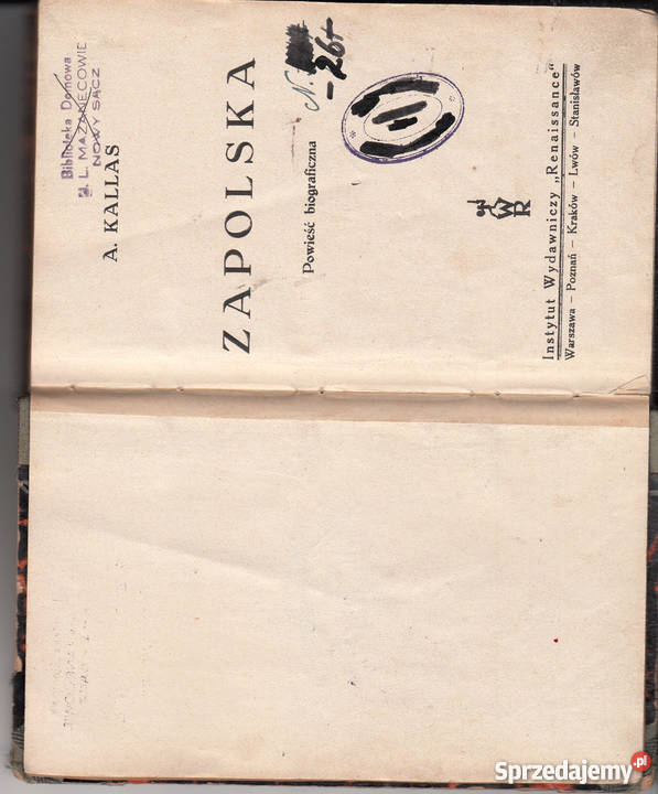 01384 ZAPOLSKA POWIEŚĆ BIOGRAFICZNA A KALLAS Antykwariat Czyrna