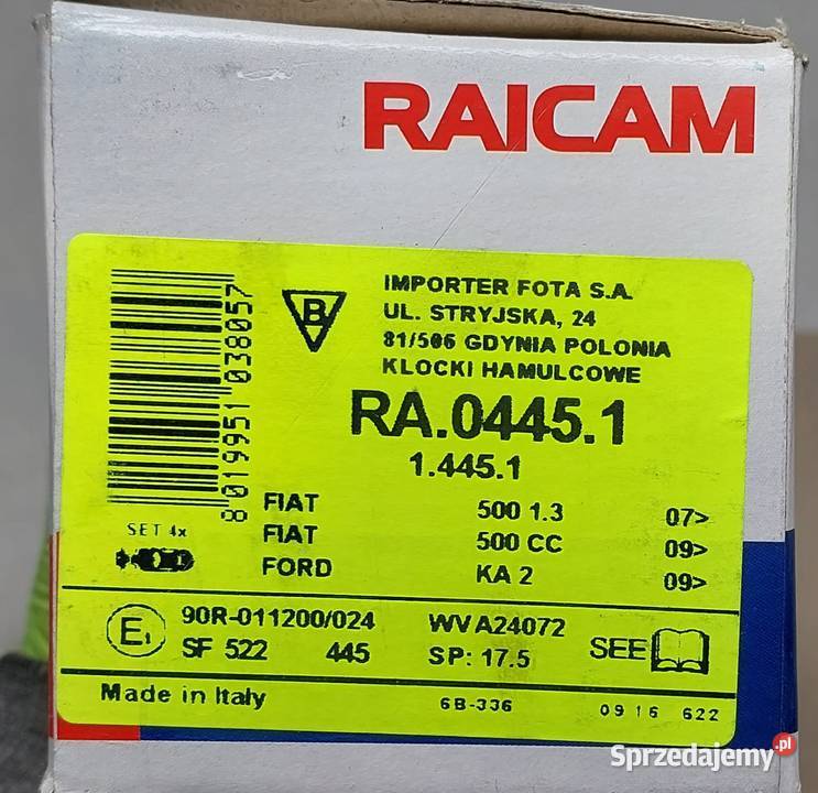 KLOCKI HAMULCOWE PRZÓD FIAT 500 500C FORD KA Mielęcin