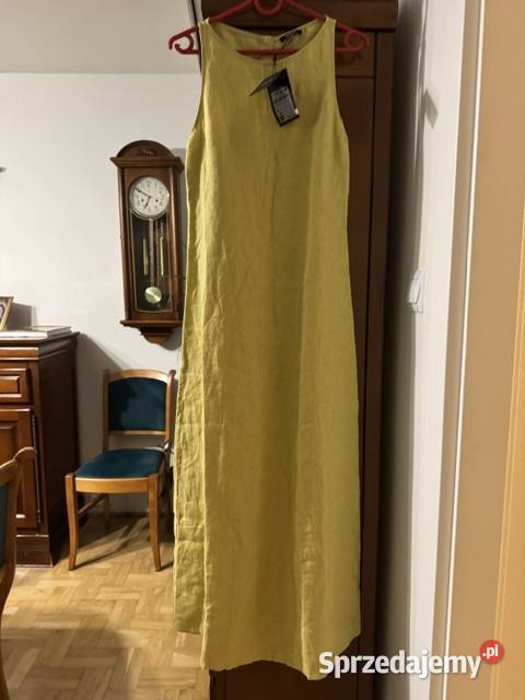 Sukienka damska 34 Massimo Dutti limonkowa z lnu Rozmiar 34(XS)