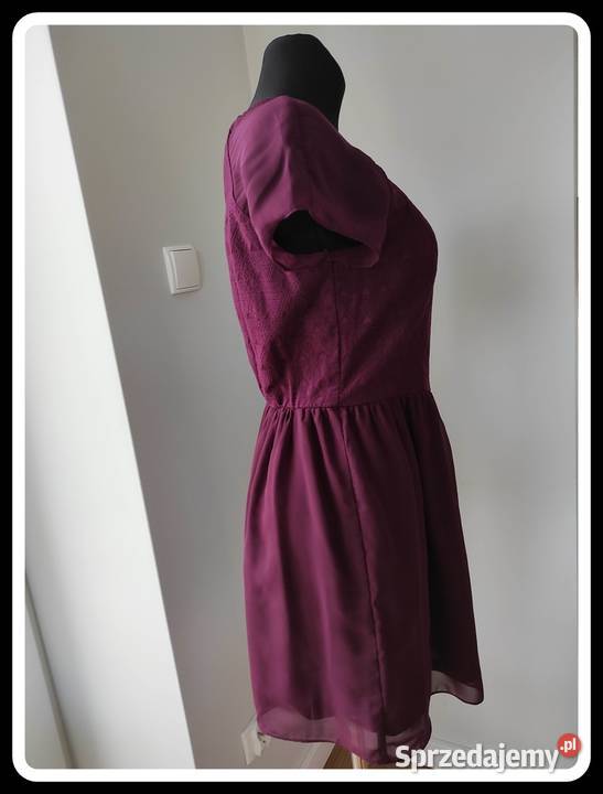 HM Burgundia sukienka 40 L piękny kolor rękawek fioletowy Spódnice i sukienki Płock
