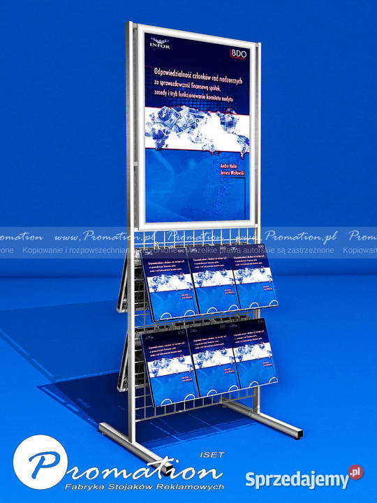 Regał z półką na ulotki i miejscem na plakat do Warszawa