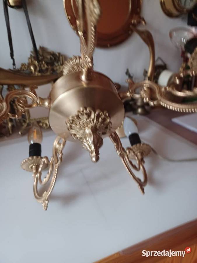 Piękny mosiężny żyrandol z czasów PRL Otwock wielkopolskie