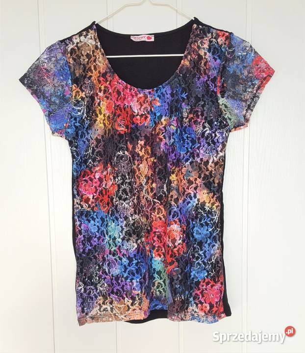 Kolorowa bluzka top M 38 L 40 koronka kolor czarny sprzedam