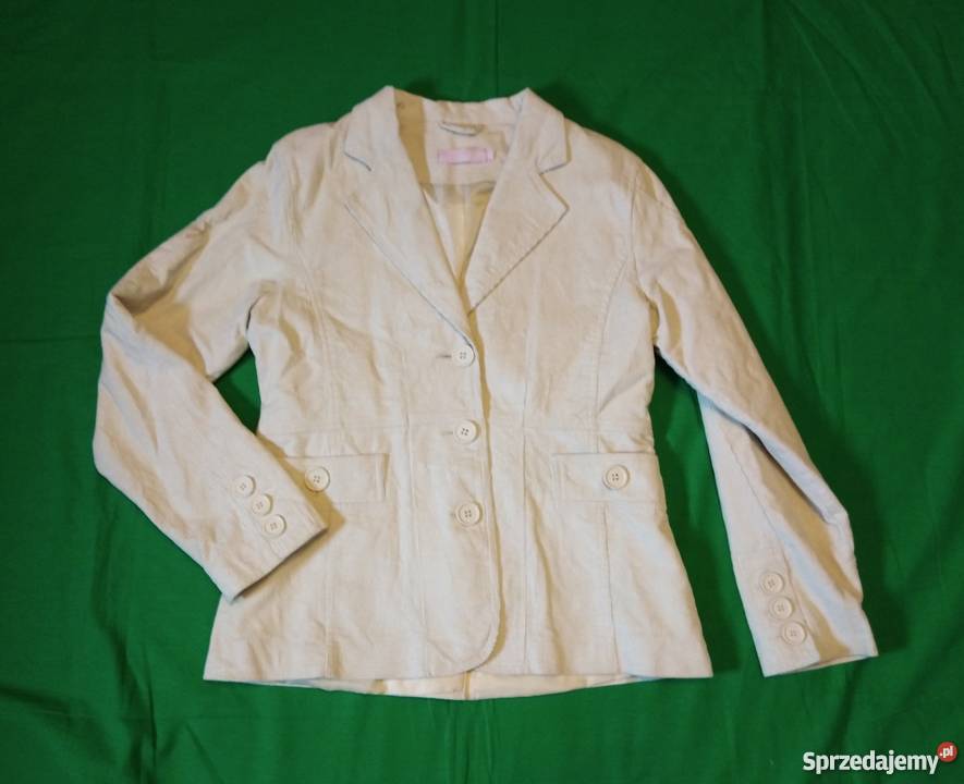 Wygodny jasny prążkowany bawełniany żakiet Rozmiar 38(M)