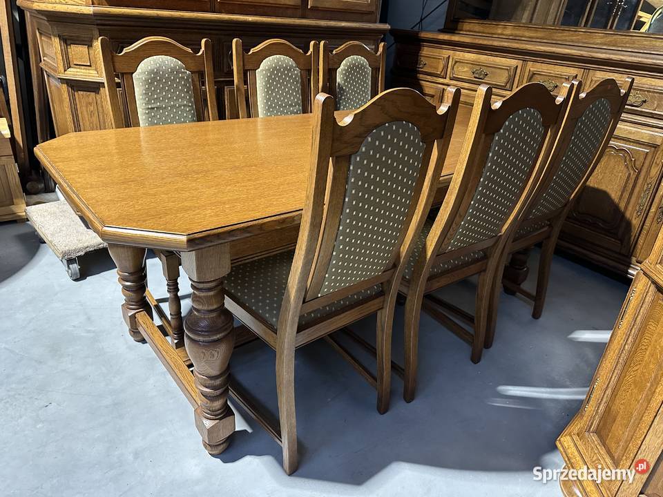 Masywny dębowy zestaw do jadalni komoda witryna Sławoszewek sprzedam