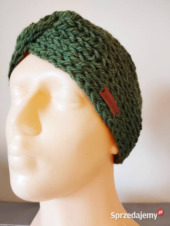 Oliwkowa opaska na głowę turban 100 wełna Olsztyn