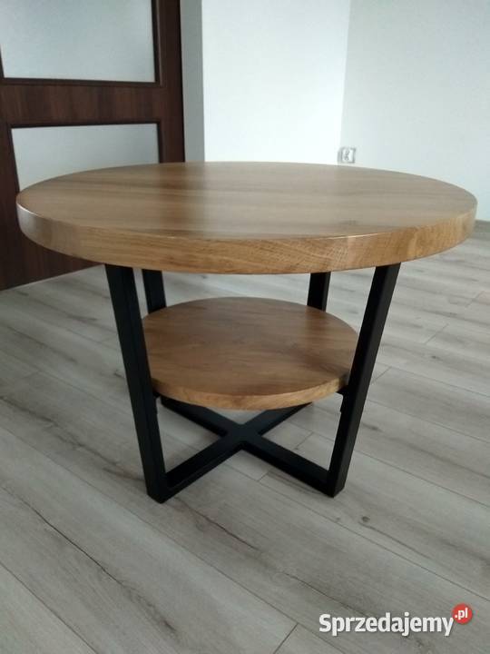 Stolik kawowy z półką 70 dąb okrągły nowoczesny Szczecin