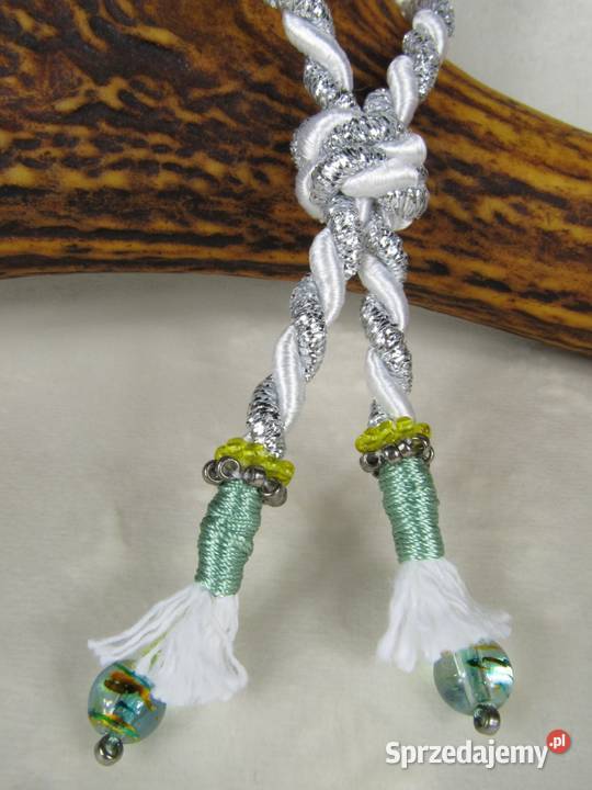 Bransoletka ze sznurka atłas biały srebrny Bransoletki Katowice