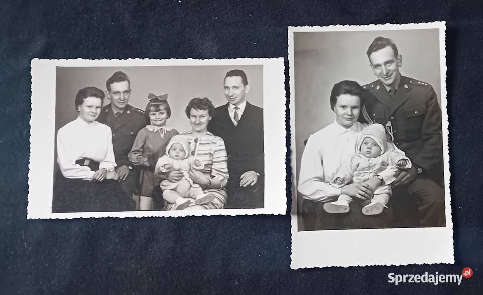 2 fotografie z chrzcin kapitan LWP z żoną i Koźminek