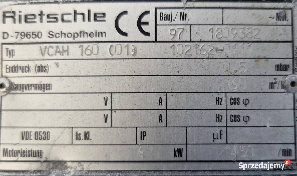 Pompa próżniowa Rietschle VCAH 160 pakowaczka wielkopolskie