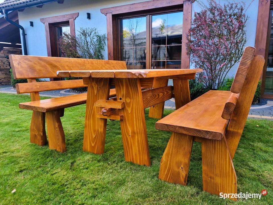 komplet zestaw DREWNIANYCH mebli ogrodowych STÓŁ drewno Chrząstowice sprzedam