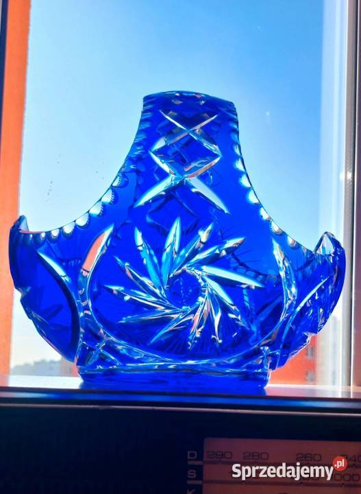 Piękny duży kosz kryształowy PRL Wrocław