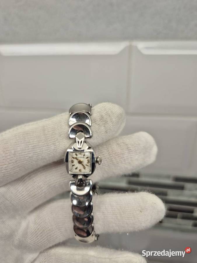 Zegarek vintage Bulova 14k białe złoto Damskie śląskie