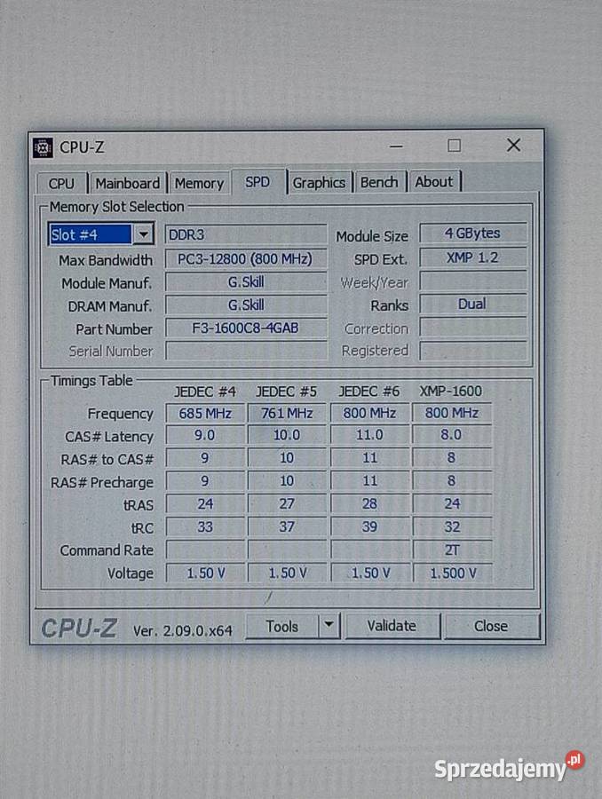 Pamięć 8GB DDR3 GSkill Ares2 Moduły 4GB Witnica