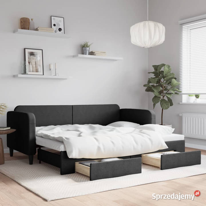 Sofa rozsuwana z szufladami czarna tkanina Warszawa