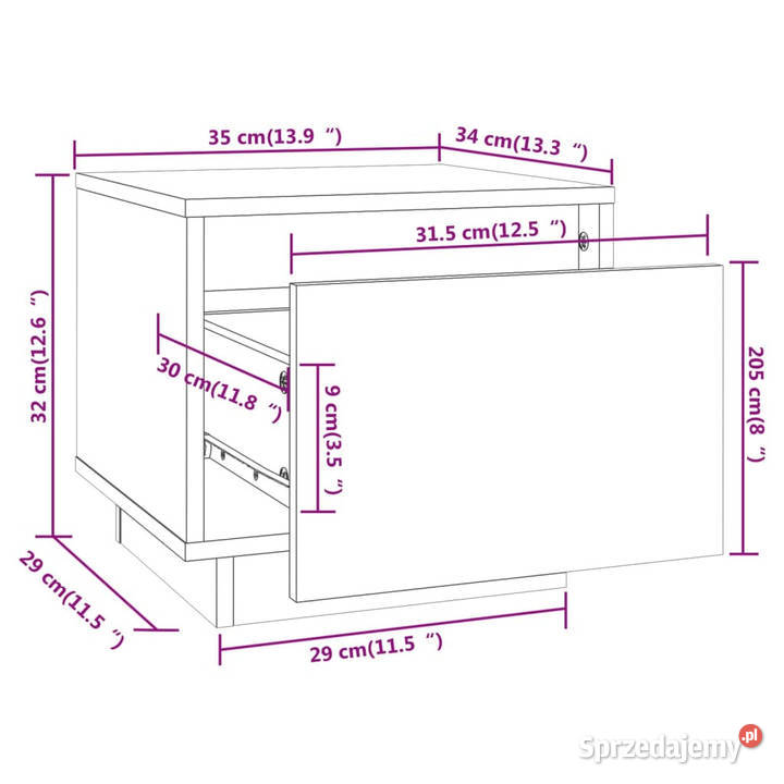 Szafka nocna biała 35x34x32 lite drewno sosnowe