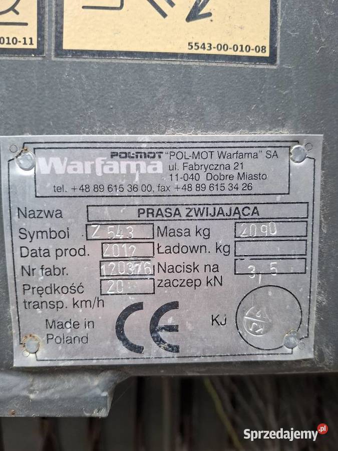 Prasa zwijająca Warfama Z543 2012 r mało używana Berejów