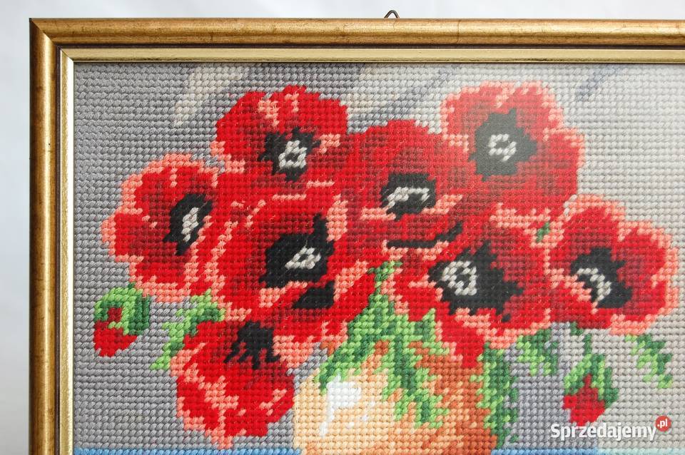 Maki kwiaty haftowane bukiet maków haftowany Obrazki i obrazy Lublin