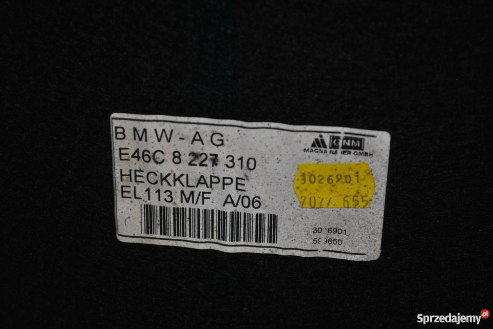 Obudowa pokrywy bagażnika BMW E46 CABRIO 8227310 Wyposażenie wnętrza śląskie