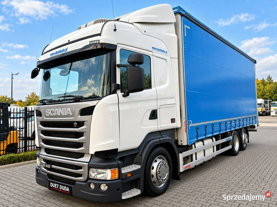 Scania R410 bez EGR Zabudowa Wecon Firana DŁ770 Samochody ciężarowe Widełki