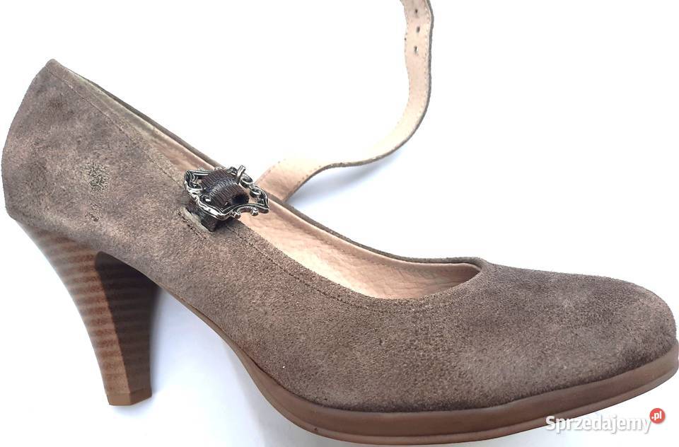 41 Hirschkogel czółenka na obcasie zamsz szare Gaszowice